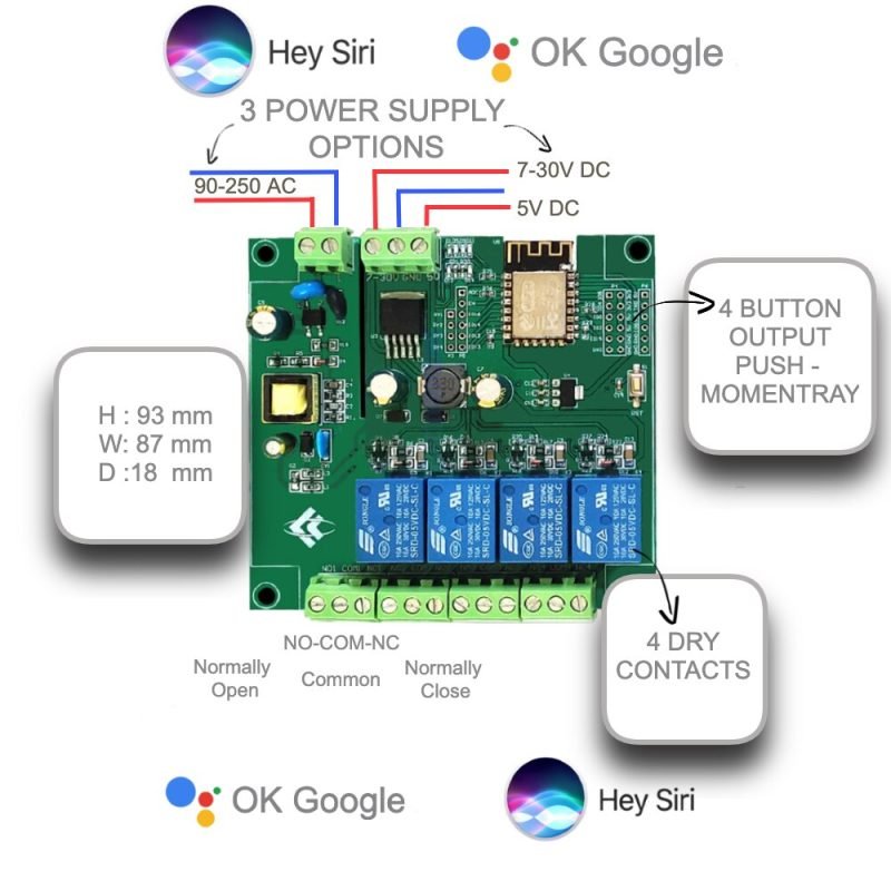 WiFi 4 Channel Dry Contact For Apple HomeKit Switch Google Home V2 - Görsel 3